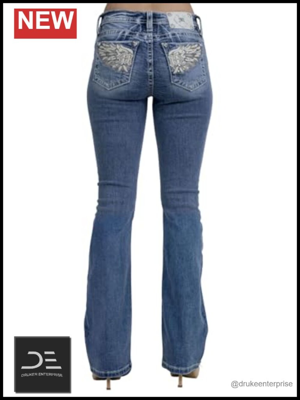Miss Me Women's Soaring Wings Embellished Pockets Mid-Rise Bootcut Jeans